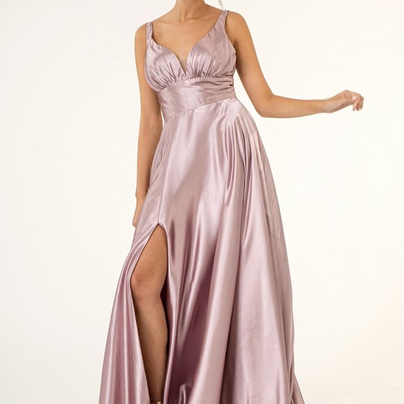 V-Neck Wide Waistband A-Line Long Dress - GSGL2963